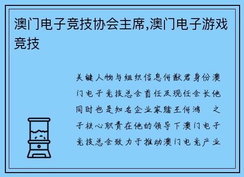 澳门电子竞技协会主席,澳门电子游戏竞技